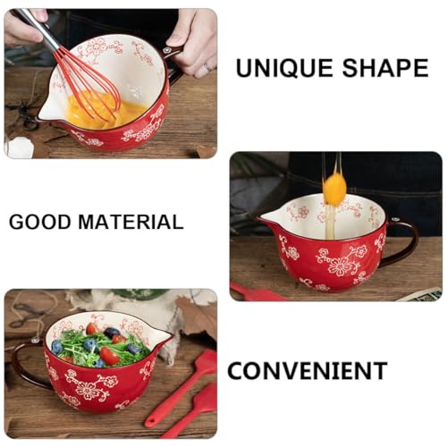 Tazón de cerámica rojo para mezclar con pico vertedor miniatura 6