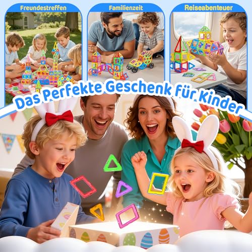 WOOBLO Magnetische Bausteine, 50 Teile Magnetspiel STEM Magnetbausteine, Magnete Spielzeug ab 3 4 5 Jahre Geschenk für Kinder Jungen und Mädchen, Zerlegbar