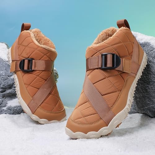 Image of Hike Winter Footwear Barefoot Boots Mens Womens, Waterproof Winter Snow Boots, Warm Ankle Booties, Wide Toe Barefoot Hiking Boots, Non-Slip Zero Drop Sole Hike Shoes for Hiking Walking Outdoor