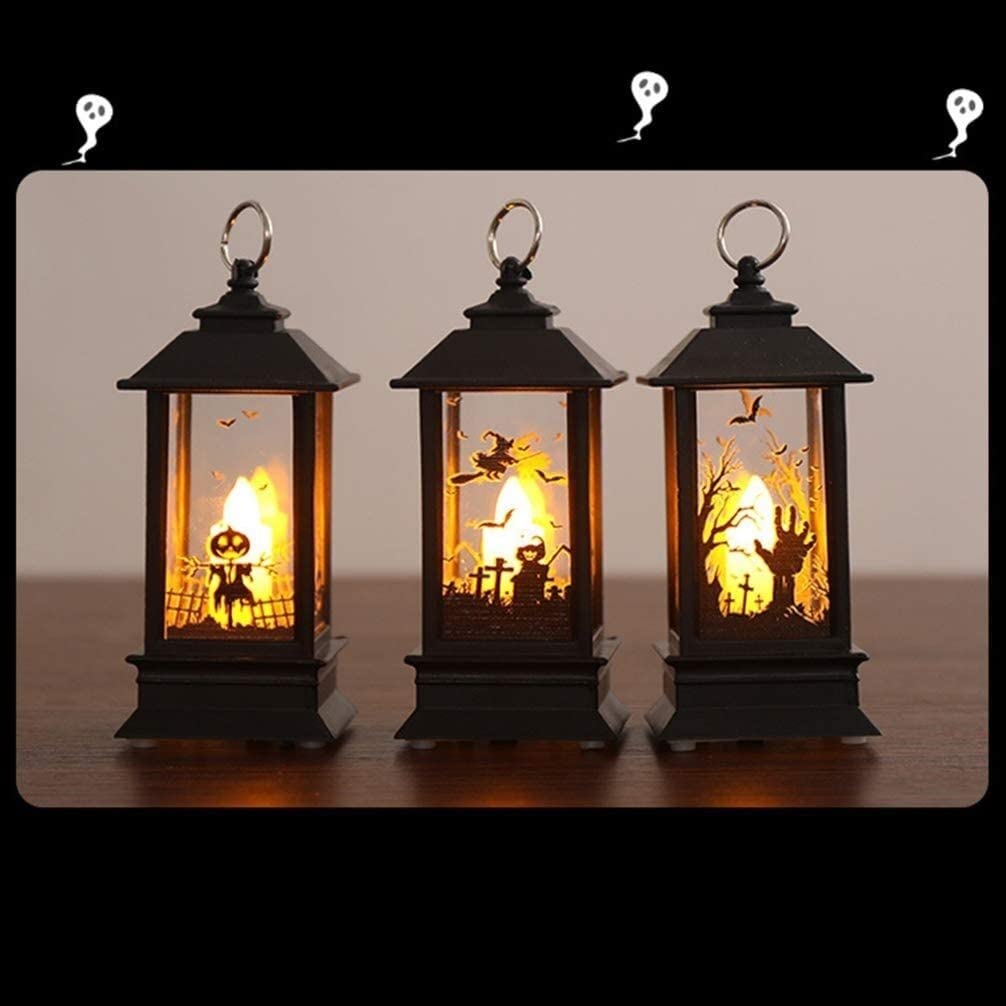 Lampion Dyni Wiszące oświetlenie latarni, zasilane bateryjnie bezpłomieniowa świeca LED Halloween latarnia Decorat na patio ogrodowym dziedzińcu Dekoracje Halloween(Ghost)