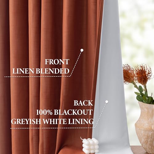 Image of MYSKY HOME Terracotta Full Black Out Pinch Pleated Curtains 63 inches Long for Bedroom Linen Textured with Blackout Liners Thermal Insulating Pleat Drapes, 40 inch Wide per Panel, 2 Pcs