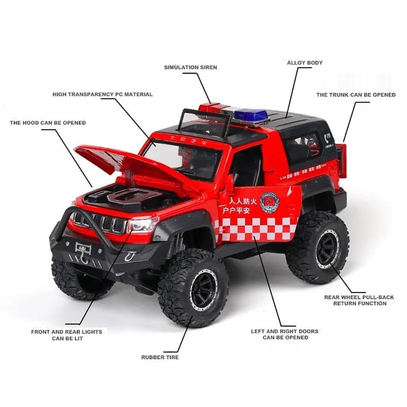 Image of Kids Model 1:32 Police Jeep Die Cast Metal Car Pull Back Action Opening Doors with Realistic Engine Sound Lights Toy Car Gift for Boys - Red