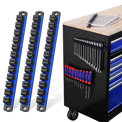 Image of WORKPRO Magnetic Screwdriver and Wrench Organizer Set, 36-Slot Tool Holders | 3-Pack Aluminum Rails, Magnetic Force, Flexible High-Tension Tool Clips, For Tool Box Drawer & Wall-Mount Storage