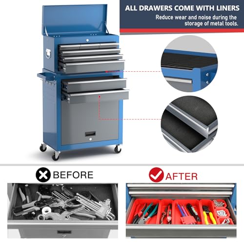 Tool Chest 8-Drawer | 42'' Large Rolling Tool Chest with Wheels | Detachable Top Metal Tool Box | Garage Storage Cabinet for Repair Room,Warehouse | Rolling Tool Box with Hooks,Liners,Tray Divider - Image 4