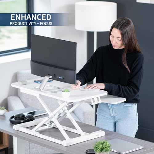 Image of VIVO 28 inch Desk Converter, K Series, Height Adjustable Sit to Stand Riser, Dual Monitor and Laptop Workstation with Keyboard Tray, White, DESK-V028KW