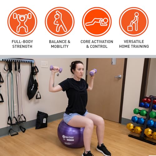 Image of Body Sport Exercise Ball with Pump for Home, Gym, Balance, Stability, Pilates, Core Strength, Stretching, Yoga, Fitness Facilities, Desk Chairs