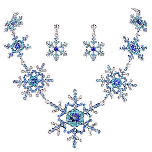 EVER FAITH Silver-Tone Snowflake Blue Austrian Crystal Necklace Earrings Set