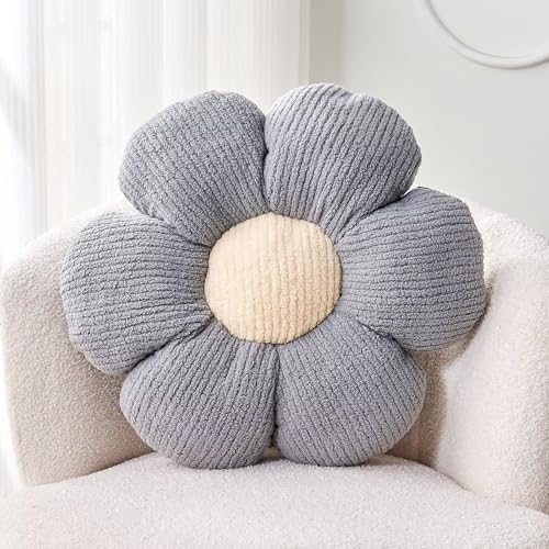 Flower Throw Pillow, Soft Grey 14.9" Shaped Floor Pillow for Home Decor, Cute Aesthetic Plush Decorative Pillows for Bed, Sofa, Couch