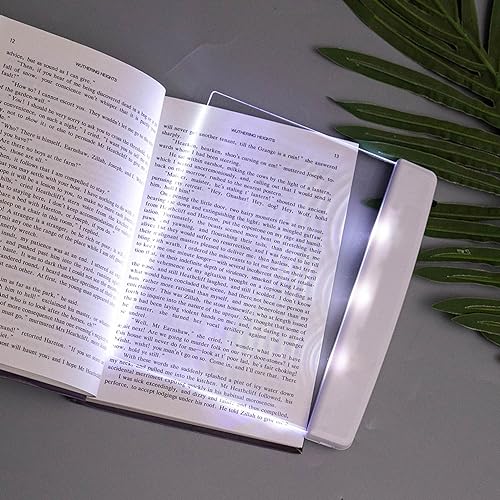 Image of Flat Book Lights for Reading at Night in Bed Clear LED Book Page Light Bookmark Light for Reading Illuminator Panel Plate Lamp Board Wireless (White)
