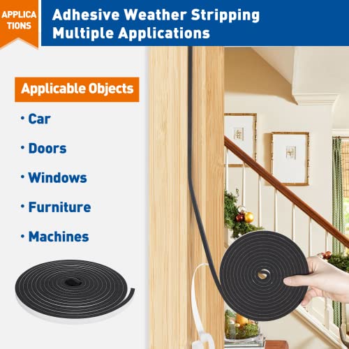 Magzo Weather Stripping Door Seal 3/8 Inch W X 1/4 Inch T, Adhesive Insulation Tape Waterproof, Total Length 26 Feet (13Ft X 2 Rolls) #TOP5