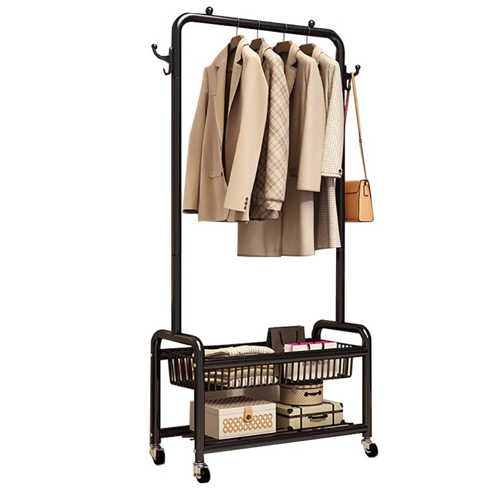 FGXHHS Rolling Clothing Rack On Wheels, Sturdy Metal Garment with Storage Shelf for Bedroom, Living Room, Maximum Load 100kg