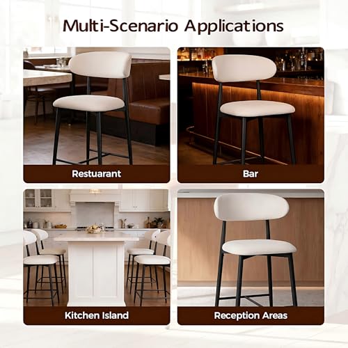 Image of AQO Counter Height Bar Stools Set of 6, Upholstered Counter Stools Modern Barstools with Metal Legs for Kitchen Island Dining Room, Black