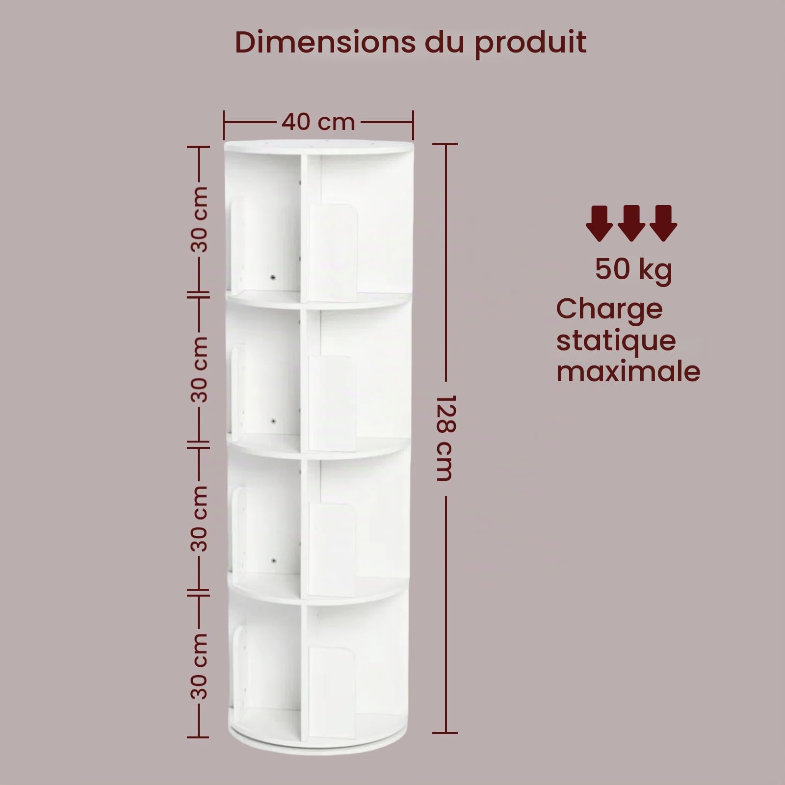 Enfant Bibliothèque Pivotante, 360° Rotative, 4 Niveaux, Étagère à Jouets, Bibliothèque Enfant pour Chambres d'enfants, Bibliotheque Enfant et Salon, Ronde, Blanc