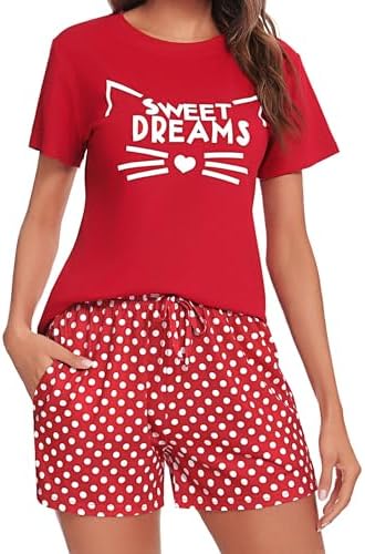 Uniexcosm Schlafanzug Damen Kurz Baumwolle Zweiteiliger | Pyjama Set Kurzarm Nachtwäsche Wimperndruck Sleepwear Hausanzug Loungewear