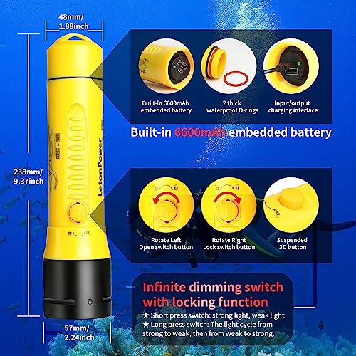 Lanterna de mergulho,LetonPower lanterna de mergulho profissional,1800 lumens lanterna a prova d'ág