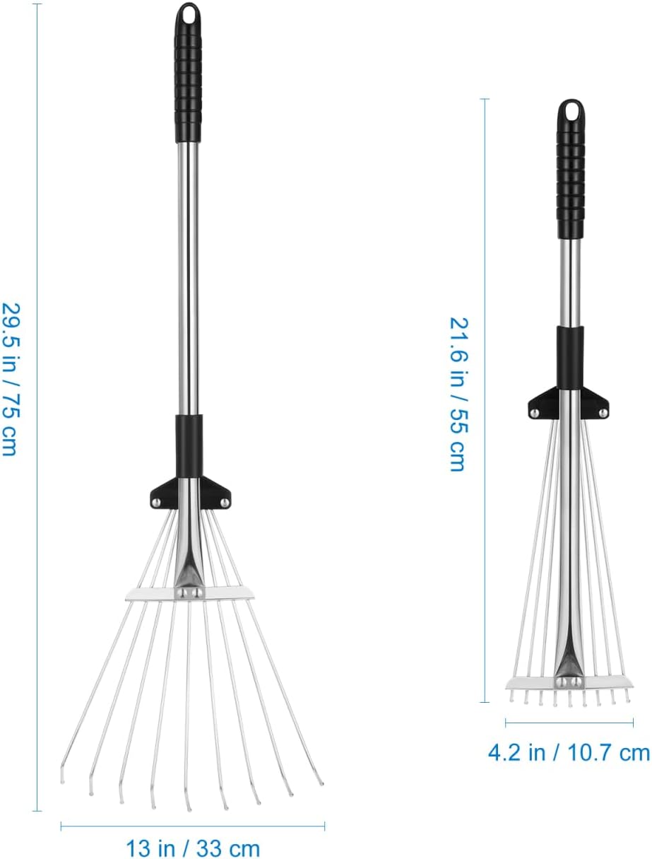 Toyandona Telescopic Leaf Rake Adjustable Retractable Lawn Rake for Leaves and Grass with Lightweight Anti-Skid Handle Garden Yard Tool 28.34In