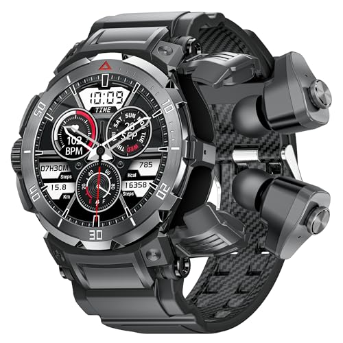 FANCHENGZI Smart Watch with Earbuds for Men, Bluetooth Calling can Answer and Make Calls, IP67 Water Resistant Fitness Smart Watch, Sports Fitness Tracker with Step, for Men Dad Husband