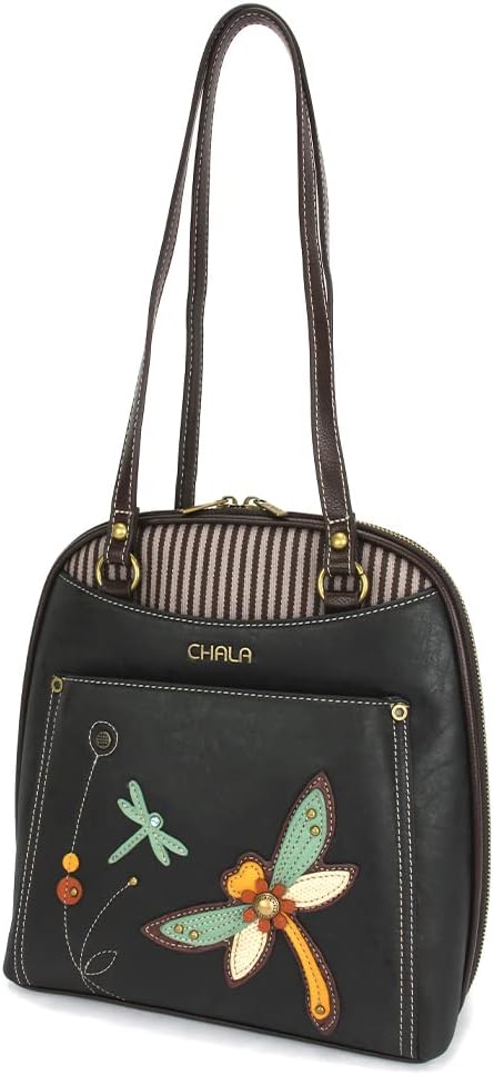 CHALA Group Handbags Multi-Color Convertible Mini Backpack Purse (870) (Dragonfly_ BLACK)