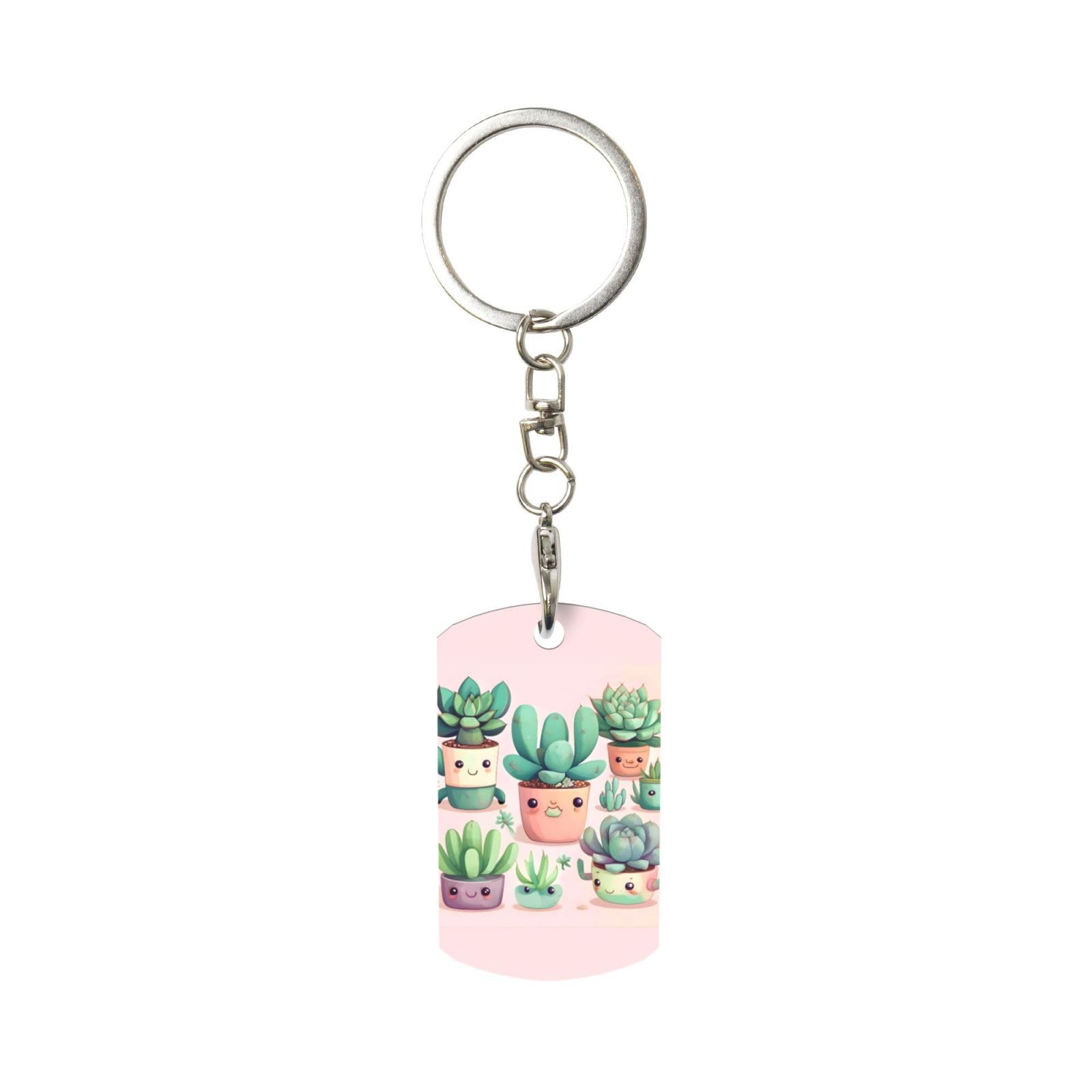 Lovely succulent plants Rectangular Metal Keychain, Aluminium Keyring Gift for Men & Women