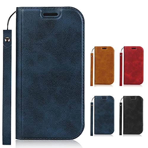 Elick らくらくスマートフォン me F-01L ケース カバー 超薄型 軽量 手帳型 docomo らくらくスマートフォンme F-01L ケース 高級PUレザー マグネット式 ストラップ付き カード収納 スタンド機能 スマホケース ネイビー