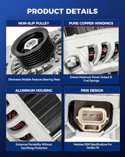 Image of KAX Alternator 11270N Compatible With Ford Escape 2008 Replace 11270N 12V 150Amp CW 6-Groove Pulley