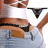 RIOFDSK Personalized Thongs Unusual Name Underwear for Women Sexy Lace Bikini with Cute Rhinestone Metal Letter Underpants (US, Alpha, X-Large, Regular, Regular, BKGD03-DADDY)