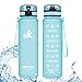 KollyKolla Botella Agua Sin BPA Deportes - 1L, Reutilizables Ecológica Tritan Plástico, Bebidas Botellas con Filtro & Marcador de Tiempo, para Gimnasio, Tapa Abatible de 1 Clic, Verde Bosque Mate