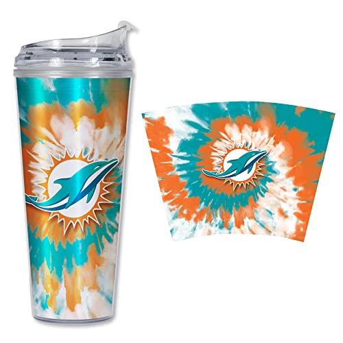 Image of Rico Industries NFL Football Glitter 24oz Acrylic Glitter Tumbler with Hinged Lid, Officially Licensed Double Wall Tumbler with Straw