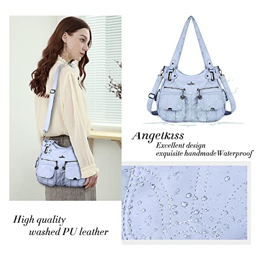 Image of Angel Kiss Women's Designer Handbag Large Double Zipper Multi Pocket Washed Leather Purse