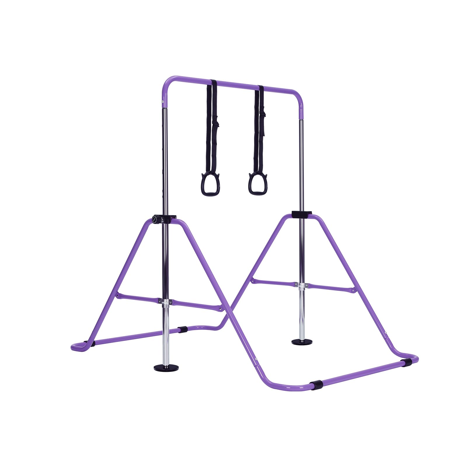 Gymnastics Bar without Mat, Adjustable Kids Gymnastics Equipment for Home, Training Kip Bar with Non-Slip Base, 5 Height Levels 31.5-51.2", Gym Bars for Children, Easy Assembly Design (No Mat, Purple)