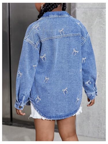 WDIRARA Girl's Bow Embroidered Denim Jackets Button Down Cute Jean Outerwear2