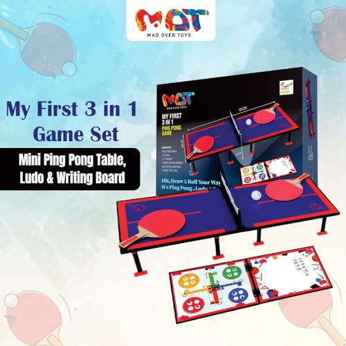 Image of 3-in-1 My First Ping Pong |80cm Table Tennis Trainer, Ludo & White Board |Indoor Tabletop Game for Family|Fun Learning & Educational Writing Board|Toy Gift Game for Kids 3+ Year & Adults