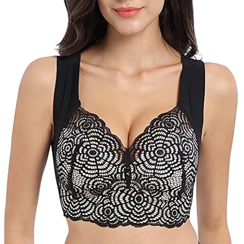 FallSweet Seamless Bras for Women Comfort Sleep Bra Bralette Lace Tank Top Brassiere Wireless Bras S to XXXL(Black,L) Cover