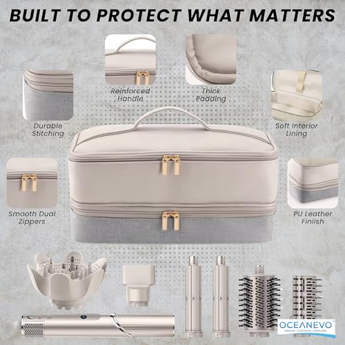 Image of OCEANEVO 2 Layer Travel Pouch for Dyson Airwrap with Makeup Sponge | Hair Accessories Tools Organizer Storage Bag (Bag Only) | 34 x 15 x 16 Cm - Beige Grey - 1 Year Warranty