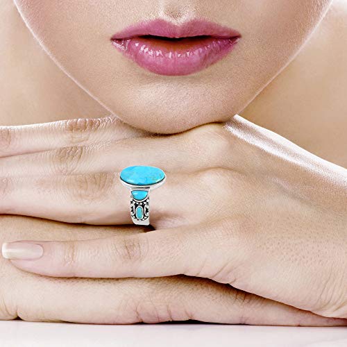 Sterling Silver Ring with Genuine Turquoise (SELECT color) (Turquoise, 9) - Image 3
