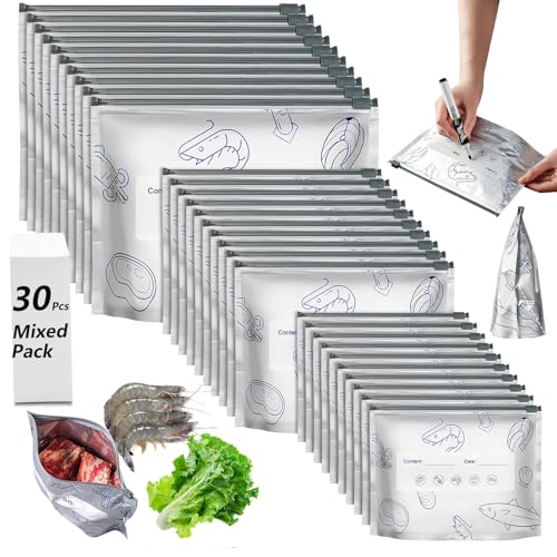 30 Pcs Reusable Mylar Bags for Food Storage, Waterproof