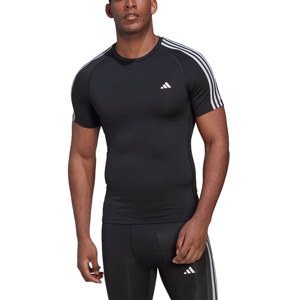 adidas Hombre Techfit 3-Stripes Training tee, Black, L