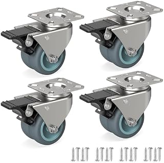 RAVN HAMAN 4X Heavy Duty Castor Wheels 50mm - Trolley Furniture Swivel Casters with Brake - Grass and Sand Suitable - 75mm Total Height - Industrial Castors up to 400kg