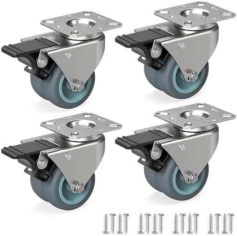 RAVN HAMAN 4X Heavy Duty Castor Wheels 50mm - Trolley Furniture Swivel Casters with Brake - Grass and Sand Suitable - 75mm Total Height - Industrial Castors up to 400kg