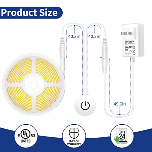 Goover Led Strip Light White Cob Kit 5000K, Ul 1440Leds, Ra 90+,Including Touch Dimmer Switch+Ul Listed Power Adapter, For Kitchen,Cabinet,Bedroom #TOP6