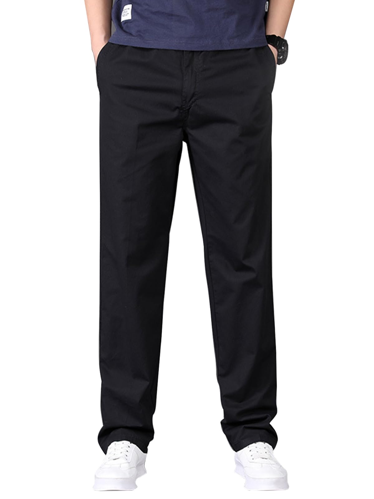 Aotoyou Homme Pantalon Chino Décontracté Taille Elastique 100% Coton Pantalon de Travaille Baggy Léger Coupe Droite Cordon de Serrage avec Poches Jogging Homme