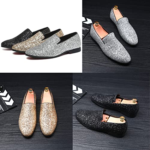 Men Smoking Sequins Slip-On Oxfords Loafers,Fashion Pointed Casual Glitter Tuxedo Suit Dress Prom Shoes4