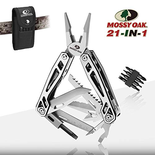 MOSSY OAK Multitool, 21-in-1 Stainless Steel Multi Tool Pocket Knife with Screwdriver Sleeve