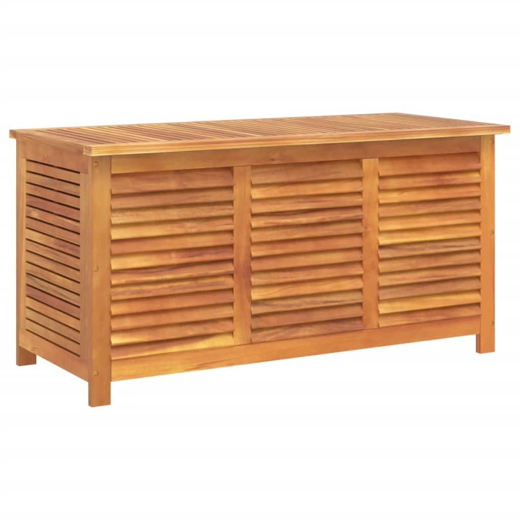 IKAYAA Baúl de Jardín, Arcón Exterior de Madera de Acacia, Caja de Almacenamiento con Bolsa, Organizador Herramientas, Arcón de Almacenaje para Patio Jardín, 113 x 50 x 56 cm