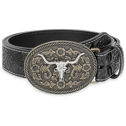 WHIPPY Cowboy Belt with Bull Head Buckle Cover