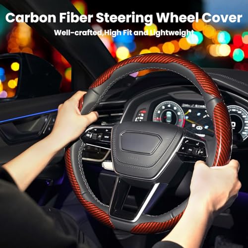Carbon Fiber Steering Wheel Cover 3PCS Set – Anti-Slip, Scratch-Resistant, Universal Fit for 14–16 Inch Wheels – Interior Car Accessories for Cars, SUVs, Trucks (Red) - Image 3