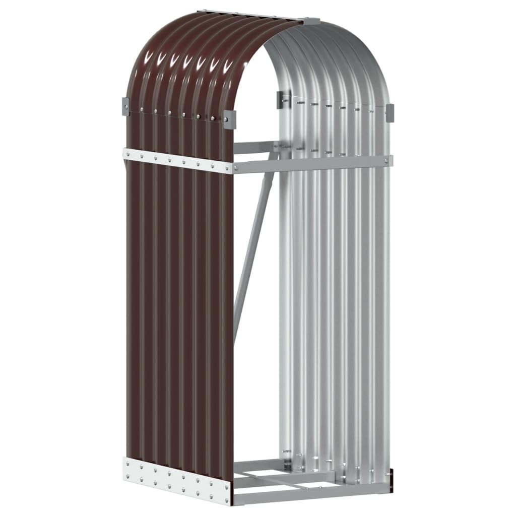 vidaXL Leñero, Estante Almacenaje de Leñas Troncos, Registro de Chimenea, Leñero de Chapas para Salón Jardín, Acero Galvanizado Marrón