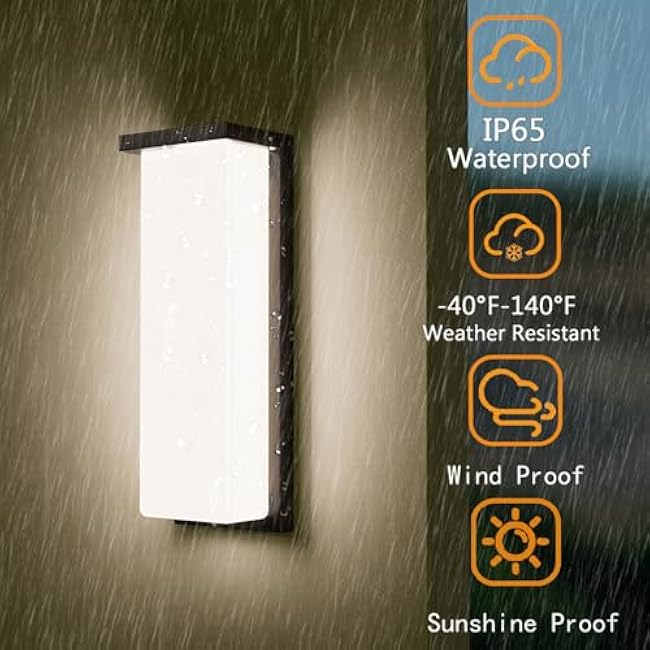 Modern Black Rectangular Outdoor Wall Light Fixtures, 18/20/22W, 3-Color Temp Adjustable