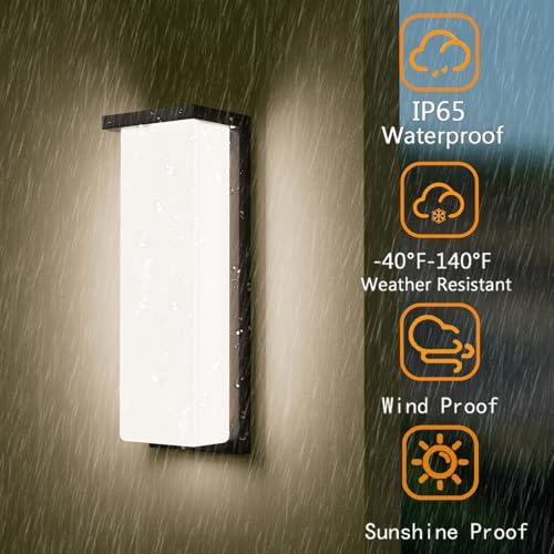 Image of 14in LED Dusk to Dawn Outdoor Wall Light Fixtures,2 Pack | 18 /20 /22W,LED,3CCT,IP65 Waterproof,Rustproof,Porch Light,Front Door,Exterior Sconces,Rectangular Wall Mount,Easy Installation