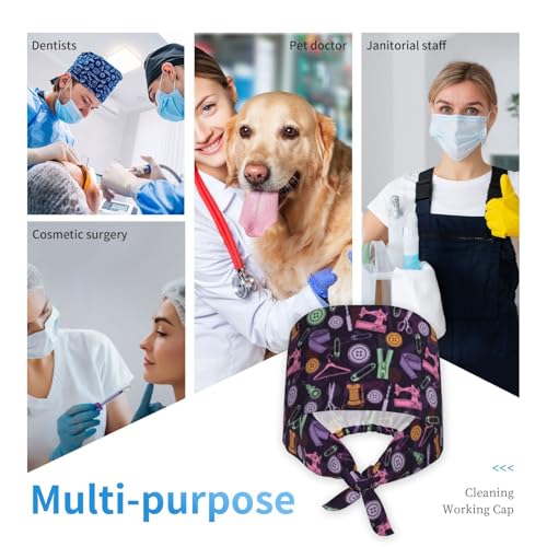 Image of Working Cap Scrub Cap with Sweatband Adjustable Unisex Women Tie Back Hat Nurse Surgical Caps